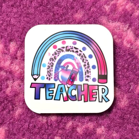 Teacher Blue Pencil Handmade Square Refrigerator Magnet - Picture 3 of 3